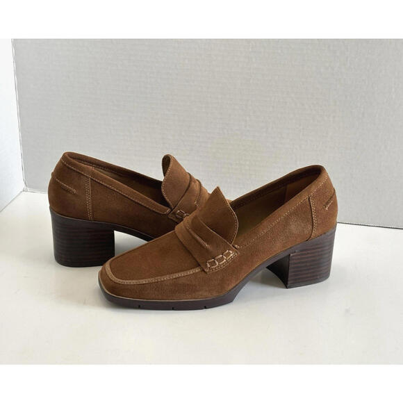 NYDJ Shoes - NYDJ Anella Heeled Loafers Women's 8M Cognac Brown Suede Slip On Shoes
